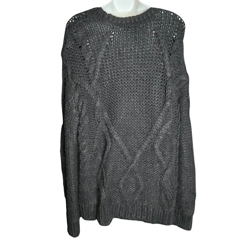 Zara Knit Black Oversized Chunky Fringe Crewneck Pullover Pompom Sweater Size S